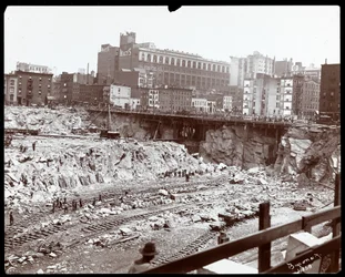 View of Workers in the Huge Excavation for Pennsylvania Station, New York